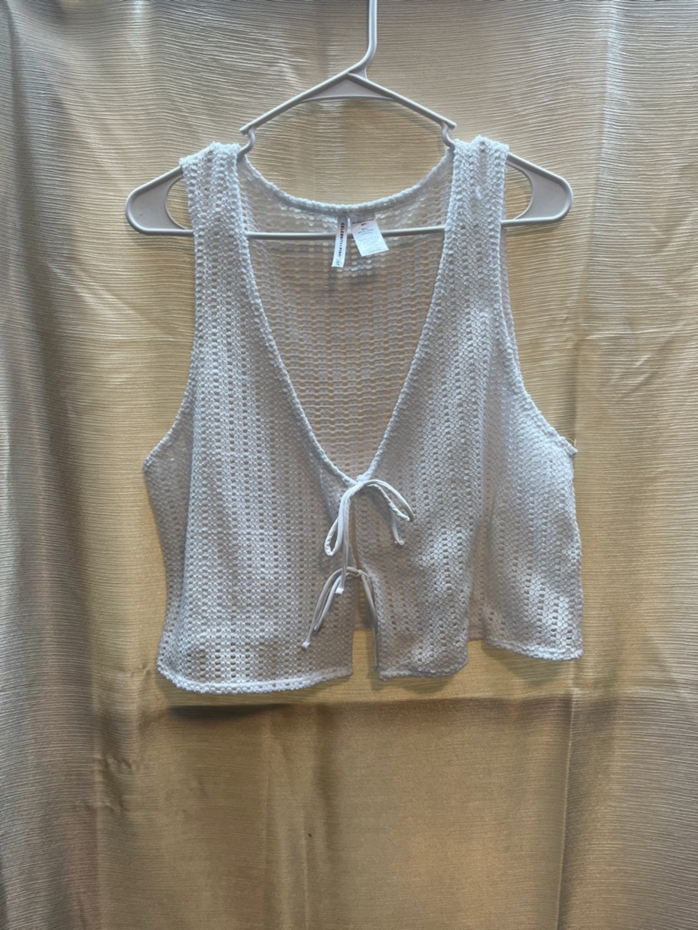 Celebrity Pink White Crochet Swim Coverup Tie-Front Vest